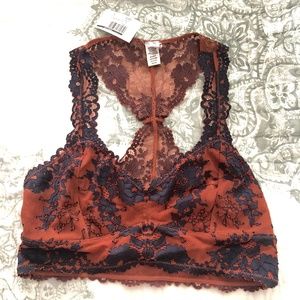 New burnt orange and black lace bralette